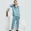 16 Momme Mulberry Silk Pyjama 100% Silk Luxury Long Sleeve Trouser Female Real Silk Homewear Summer Sleepwear Women Pijama 210330