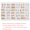 SLZBCY Gold Silver Color Mix Model Crystal Stud Earrings Set for Flower Triangle Shaped Earring Girl Kid Jewelry 36 Pairs/Lot