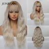 Synthetic Wigs JONRENAU Wavy Blonde Platinum For Women With Bangs Ombre Dark Long Wave Wig Party Daily Heat Resistant Fibre Hair9950605