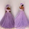 Princess Purple Prom Dresses Feather Hand Made Flower Formal Evening Dress Party Gowns Modern Fashion Sweep Train Robe De Soirée