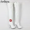 Sorbern Nurse Cosplay Slim Fit Boots Women Sexy White Long Crotch Thigh High Boot Side Zipper Customized Wide Fit Calf Thigh
