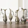ヨーロッパレトロ孔雀花瓶金属合金ゴールド/ブロンズ小石工芸品テーブルアンティークモダンな家の装飾花瓶/ジャグLJ201209
