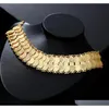 Moda squisita Medio Oriente Arabo Sposa Musulmano Moneta Collana Orecchino Anello Bracciale Set Accessori per gioielli da sposa color oro Cqdax