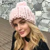 Simplee Stricken Wolle Ball Beanies Casual Streetwear Warme Mütze Kappe Frauen Herbst Winter Niedliche Beanie Hut Weibliche