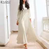 2022 Spring Swing Maxi Robe ZANZEA French Elegant Solid Vestido Lady Party Puff Sleeve Dresses Oversize Women Satin A Line Dress Y220214