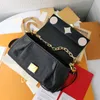 Favorito feminino crossbody sacos clássico velho flor mensageiro bolsa fivela magnética ombro volta pacote macio grão couro corrente 67407