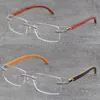 Nieuwe Houten Brillen Heren Brillen Vrouw 8200757 Metalen Frame Zilver Randloze Houten Mode Hoge Kwaliteit 18K Gouden Frame Man Frames Glazen Vierkante Optische Lens Maat: 57