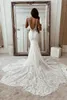 Bohemian Lace Mermaid Wedding Dresses Spaghetti Strap Soft Tulle Sexy Backless Long Bridal Gowns Sleeveless Boho Beach Bride Wedding Dress 2022