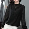 Artı Boyutu Şifon Bluzlar Kadın Rahat Gömlek Yeni Kore Tarzı Moda Dantel Polka Dot Zarif Bayanlar Tops ve Bluzlar P471 201201