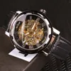 Gewinner Schwarz Gold Männliche Uhr Männer Relog Skeleton s Uhren Top Marke Luxus Montre Leder Armbanduhr Mechanische Uhr 220302