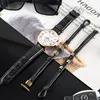 Wristwatches Wholesale Men Quartz Watches 3Pcs/Set High Quality Cow Leather Bracelet And Card Wallet Gift Box Set Free