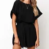 Playsuit Rompers Womens Overaller Women Playsuits 2020 Streetwear Romper Summer Lace-up Short Sleeve T200704