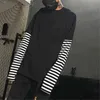 VERSMA 2017 Coreano Harajuku Nero bianco A Righe Hip Hop T-Shirt Uomo Donna Autunno Falso in Due Pezzi Extra Manica Lunga T Shirt Allentata G1229