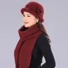 Suogry Women Winter Beanie Hat Rabbit Animal Skins Knit Wool Hat and Scarf Solid Colors Gorros Cap Bobble Hat Warm Skullies Y201024