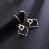 Classic Design Letter D Square Black Shell Charm Dangle Exaggerated Huggie Earrings for Women