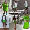 GetSpring Women Blazer Set Skirt Suit Green Shouder Padded特大コートジャケットプラスサイズ長袖シングルボタン220221