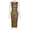 Casual Sukienki 2022 Sexy Leopard Druku Dress Kobiety Moda Backless Sheath Bodycon Prom Suknia Bez Rękawów Kobiet Party Vestido Roll