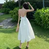 Maxi Vintage satén Sexy blanco sin mangas vestido de verano mujeres bata para vacaciones sin espalda arco playa vestido veraniego largo 2022 nueva llegada