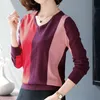 Shintimes kontrast kolor Fall Długie rękawie kobiety sweter z dzianiny Vneck High Elastic Winter Fashion Pullover 201221