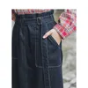 Весенняя осень осень эластичная мода талия все соответствуют патч -карманной повседневной литературной литературной ретро -женщинам средняя джинсовая юбка T200712