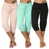 Kvinnors byxor Capris Plus Storlek Kvinnor Casual Solid Färg Låg Rise Dragkropp Fickor Sweatpants Sport Fitness Gym Capri Byxor