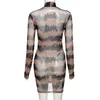 Casual Dresses Sexy Mesh Transparent Mini Dress Bodycon Kvinnor Långärmad Striped Sheer Clubwear Night Party Fashion Slim