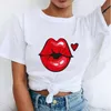 Femmes rouge bouche hauts lèvres baiser imprimé fille noir été drôle léopard graphique t-shirt Femme T livraison directe