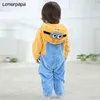 Minions Onesie Baby Romper Dobra jakość ubrania niemowląt Nowonarodzony Pajama Kigurumis Kids Ogólny strój zamek błyskawiczny Fancy Costume Anime Y207042063