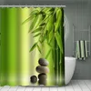 Custom Bamboo Shower Curtain Polyester Fabric Bath Curtain Waterproof With Hook For Bathroom