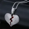 Hip Hop Solid Broken Heart Iced Out Pendant Necklace Charm For Men Women Gold Color Cubic Zircon Jewelry