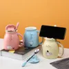 Genuine ins cute ceramic cat mug with mobile phone holder spoon lid 500ml can be used for coffee cups, milk cups, etc. LJ200821