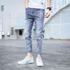 Summer 2021 Korean teenagers stretch slim-fit jeans men\'s ripped casual light-colored brand ankle length pants G0104