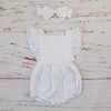 Bio-Baumwolle Baby Mädchen Kleidung Sommer Neue Doppel Gaze Kinder Rüschen Strampler Overall Stirnband Staubigen Rosa Playsuit Für Neugeborene 3M312078704