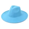 Breda randen hattar himmelblå ull filt jazz fedora män kvinnor sombrero brittisk stil trilby formella panama mössor klänning cowboy sun hatt elob22