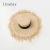 Raffia Unisex Fringed Солома Большой широкий Brim Sun для женщин Человек Band Beach Cap Летняя УФ-козырек Шляпа складной Y200714