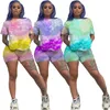 Summer clothing women tracksuits shorts two piece set tie dye outfits letter sweatsuits short sleeve T-shirt shorts casual jogger suit 3022