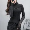 Kvinnors Tröjor Höst Vintertröja Kvinnor Europas Kläder Sexig Glänsande Patchwork Transparent Mesh Pullover Ropa Mujer Toppar 2021 M07710