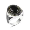 Handgemachte türkische Schmuck Vintage Obsidian Ringe für Männer Frauen alte Silber Farbe schwarz Zirkon Gold Farbe Perlen Muslim 7169976