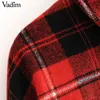 women plaid oversized red jacket checkered pockets loose style long sleeve warm coat female outwear stylish tops T200212