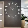 Nowoczesny DIY duży zegar ścienny 3D lustro naklejka powierzchniowa Dekor Home Decor Art Giant Zegar zegar ścienny z rzymskimi cyframi Big Clock Y200110318I