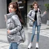 Mode court brillant Parkas femmes veste d'hiver manteau chaud col montant solide coton doux vestes rembourrées femme 201027