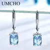 Umcho äkta 925 Sterling Silver Sky Blue Topaz Drop örhängen Elegant ädelsten Bröllopsengagemangsmycken för kvinnliga gåvor 2201081693934