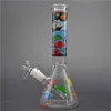 New Design glass beaker Bongs 10 5 inch dab rig Bongs Pyrex Water hookah with Colorful popular sticker 14mm Joint Beaker Bong with328m