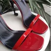 Europclassic High Terlik Topuklu Sandalet Kaba Harfler Deri Luxuryuedee Kadın Topuk Ayakkabı Letteer Seksi için Metal Toka