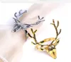 6st Gold Silver Deer Head Servett Buckle Christmas Deer Servett Ring Hotel Dekorativ mun Tyg Buckle Metal Servett Ring T200523