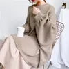 Lanmrem Autumn Fashion Solid Color Round Neck Pullover Bat Hylsa stor storlek L￥ng stickad tr￶ja Kvinnor PB615 201221