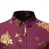 Stylish Rose Floral Gold Print Pink Shirt Men 2020 New Slim Fit Long Sleeve Herr Dress Shirts Club Party Wedding Camisa Social LJ22868195