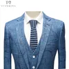 TianQiong arrivo Business Formal Party Jacquard Groom Blue Grey Wedding Suit For Men 3Pcs Set 201106