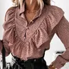 Ruffled Polka Dot Print Women's Blouses Autumn Single Breasted Long Sleeve Female Blouse 2021 Elegant Office Ladies Tops Clothes