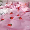 Lanlika rose fraise ensemble de literie linge de lit nordique rayé drap de lit couvre-lit housse de couette ensemble décor Textiles de maison Double C0223